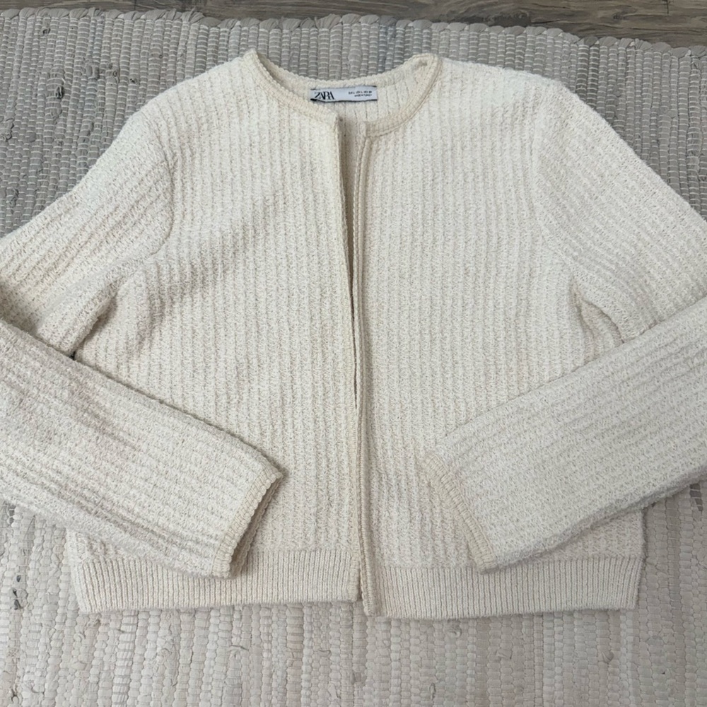 Zara Off-White Textured Knit Cardigan